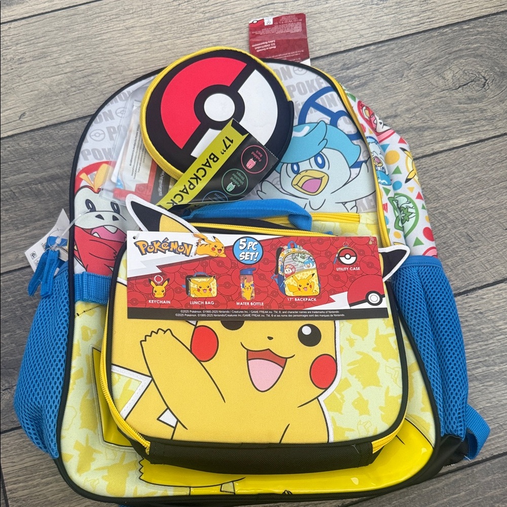 Pokemon Colorful Backpack Set with Pikachu and Friends 5 pieces set